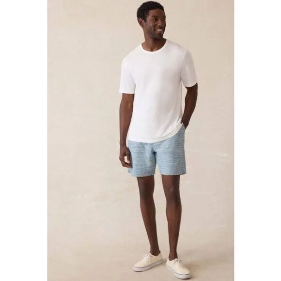 Faherty Blue Striped Knit Organic Cotton Drawstring Raw Hem Sweat Short Size XL - Picture 1 of 9